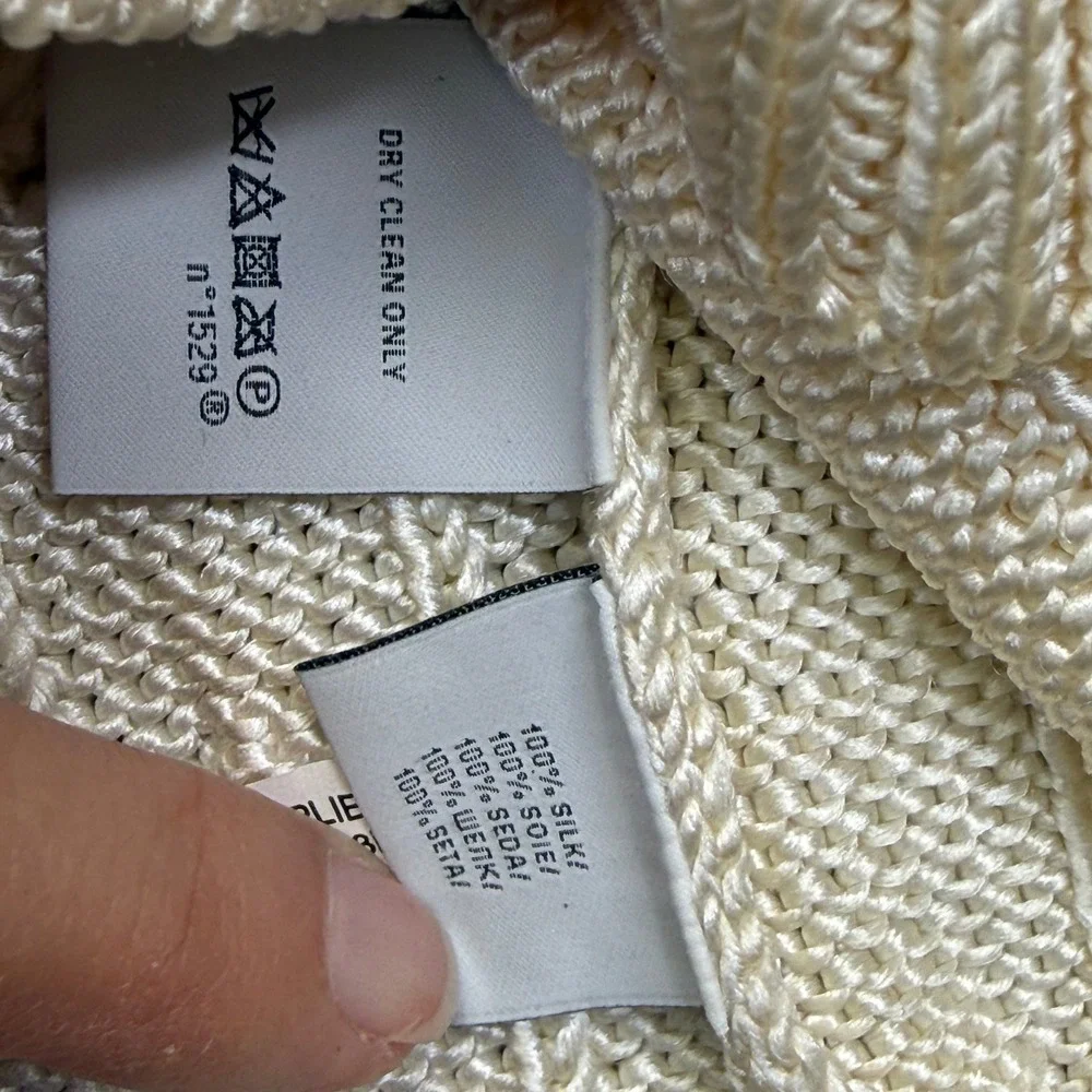 Ralph Lauren Womens Cream 100% Silk Cable Knit Boat Neck 3/4 Sleeve Sweater M